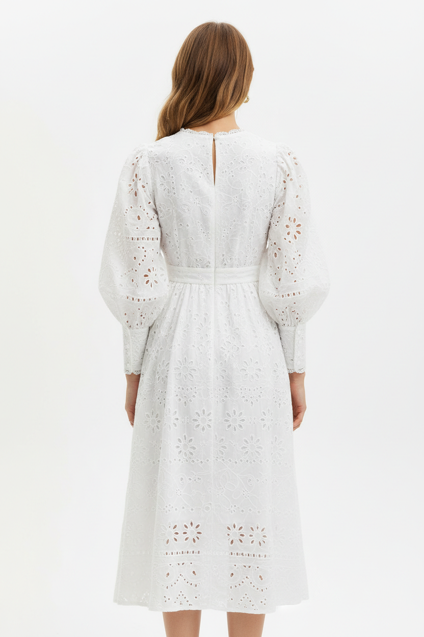 White broderie anglaise midi dress back view
