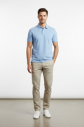 Male model wearing Light Blue Cotton Polo full body