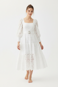 White broderie anglaise midi dress front view