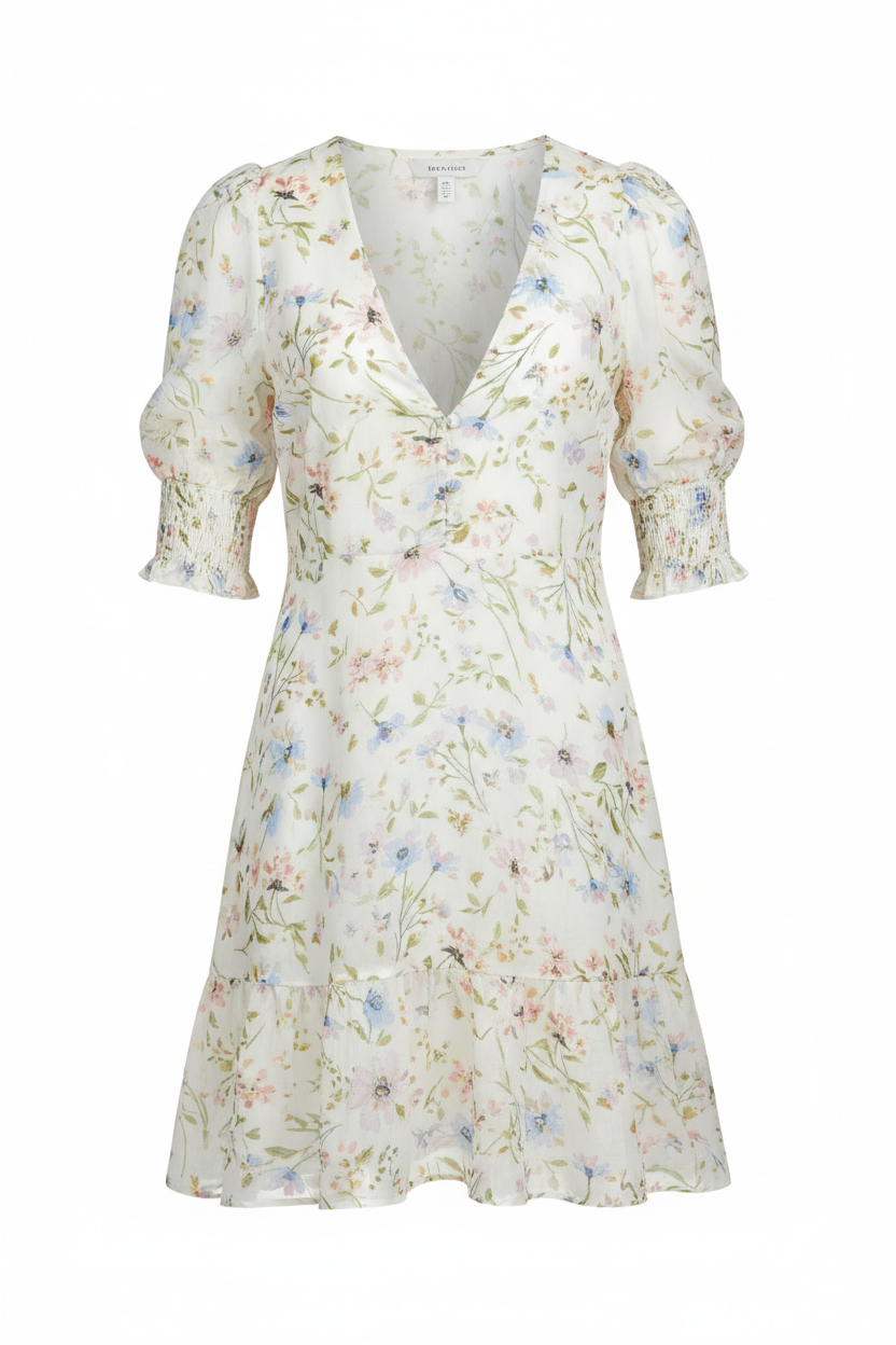 Floral summer mini dress on white background