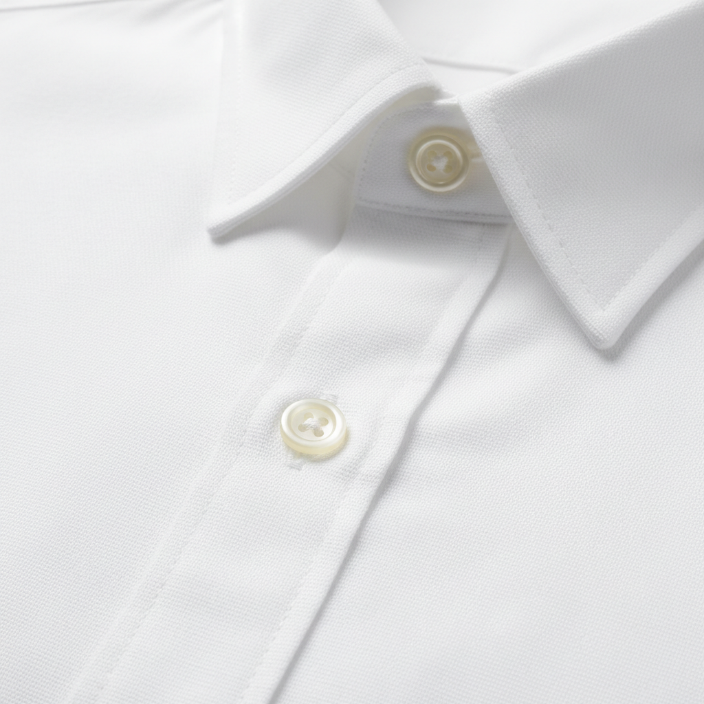Close-up of Oxford White Shirt fabric and collar