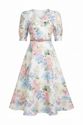 Floral pastel midi dress front view