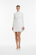 Elegant solid color mini dress on white background
