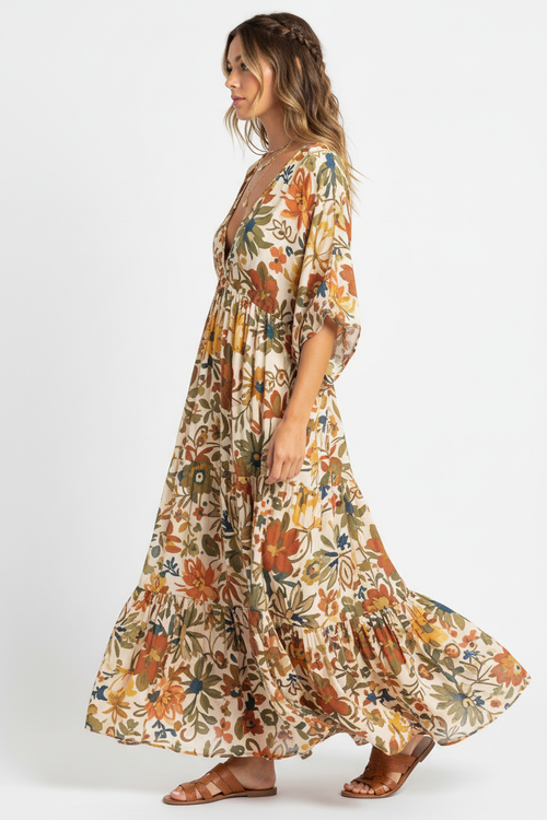 Bohemian floral maxi dress side view