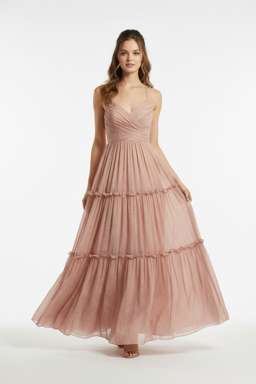 Dusty rose chiffon maxi dress front view