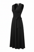 Black wrap midi dress front view